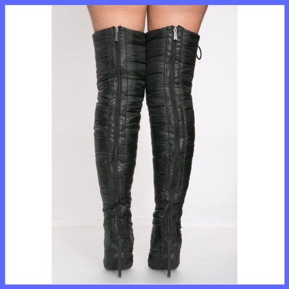 NWT Puffer Lace Up Thigh Boot (Black) - Picture 4 of 5